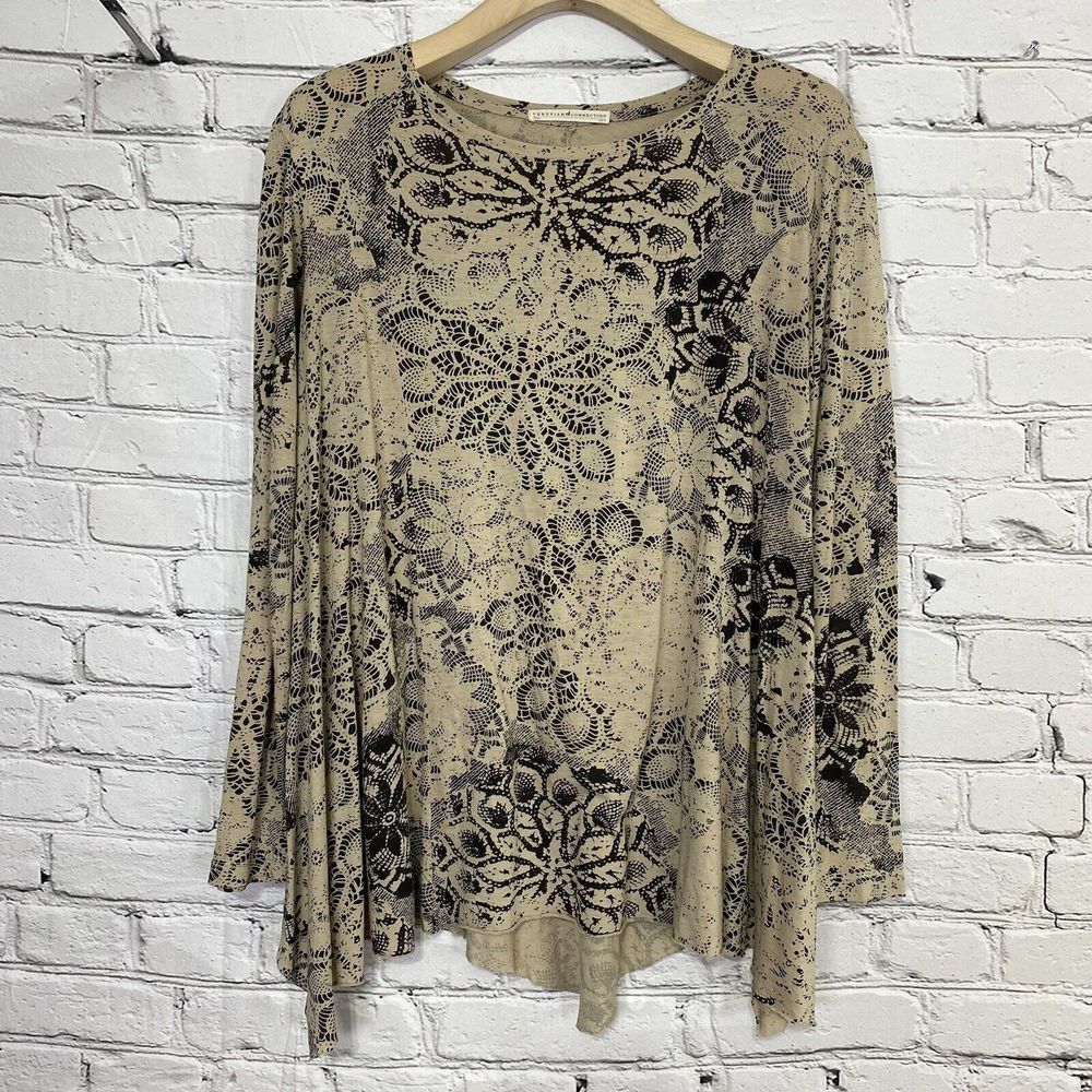 Peruvian Connection Tunic Blouse LS Size XS/S Pima Cotton Modal Boho Mandala